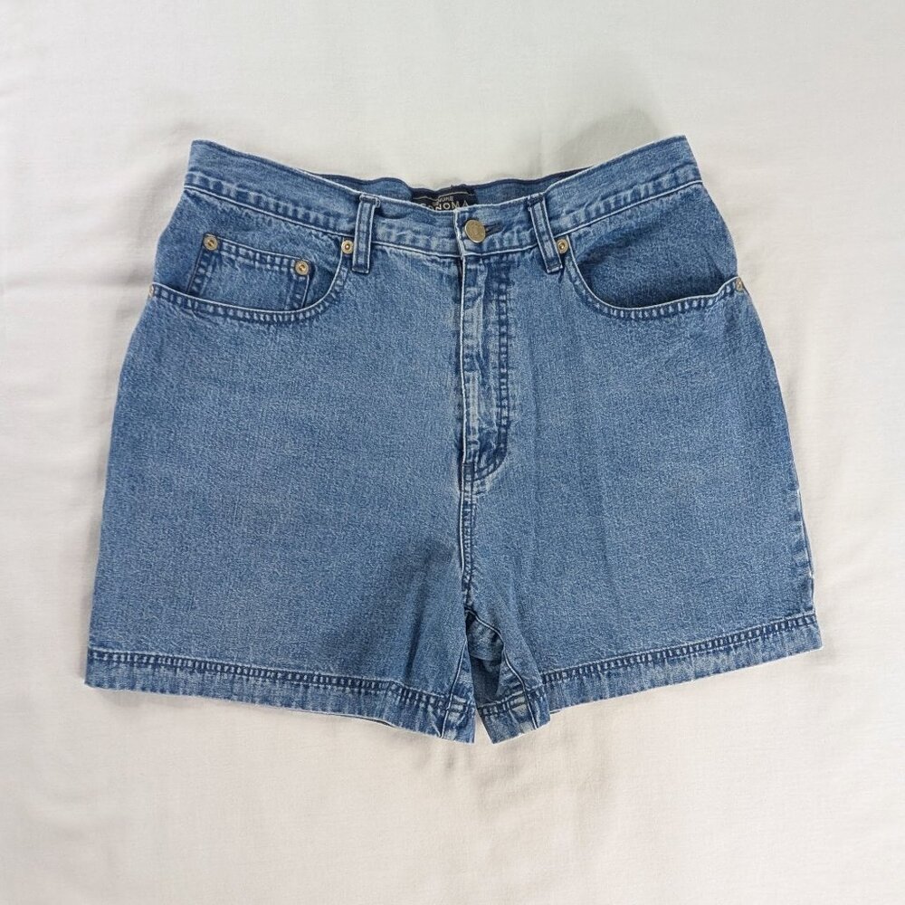 VTG High Rise Denim Back Buckle Blue Jean Shorts 90s Mom Shorts